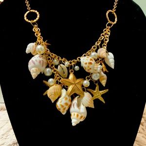 Fun Summer Shell, Starfish & Faux Pearl Necklace, Two Strands